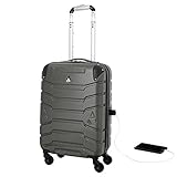 Aerolite SMART Koffer mit USB Port zum Laden, ABS Hartschale 4 Rollen Bordgepäck Handgepäck Trolley Koffer Gepäck , Genehmigt für Lufthansa, easyJet, Ryanair und Viele Andere (Kohlegrau)