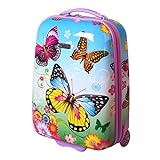 Karry Kinder Koffer Reisekoffer Trolley Hartschalen Handgepäck Mädchen LED Skater Rollen Schmetterling Butterfly 819
